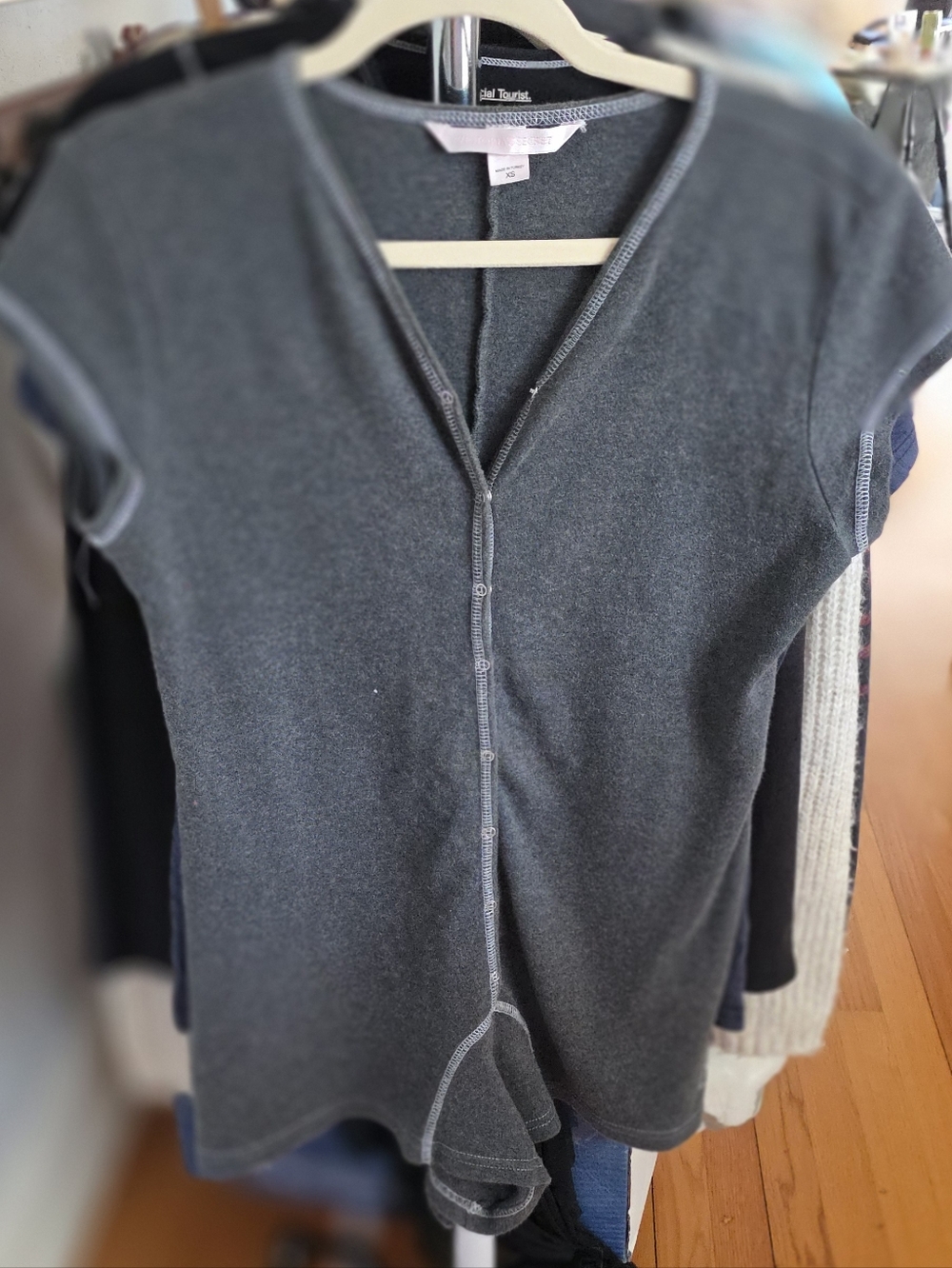 Victoria's Secret Gray Short-Sleeve Cotton Robe Top